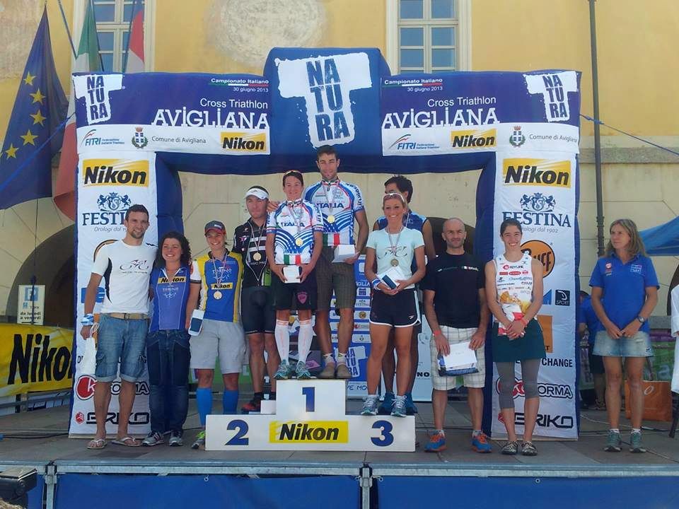 Il podio degli Italiani di cross triathlon al TNatura Avigliana
