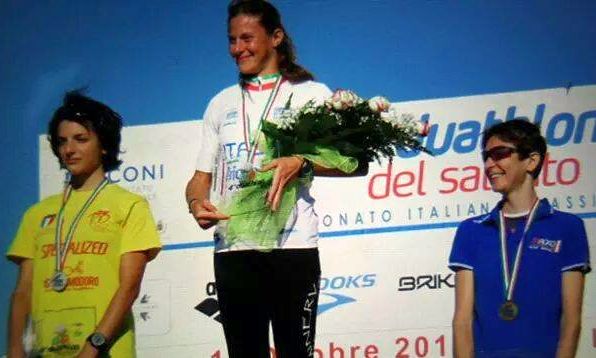 Il podio femminile del Campionato Italiano di duathlon classico 2014 a Seclì
