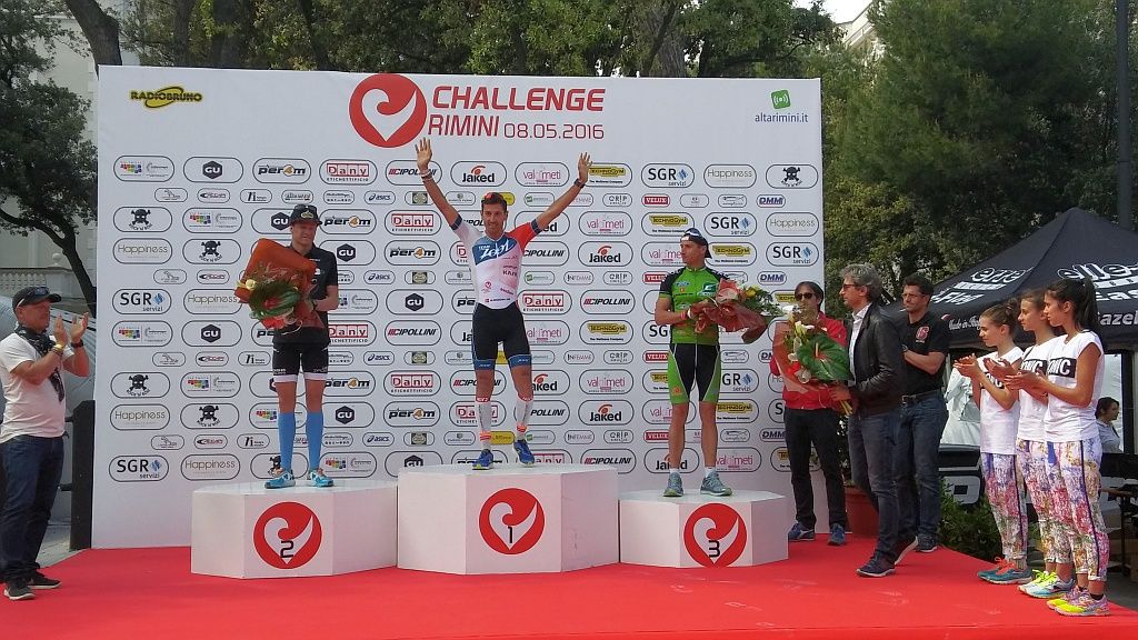 Il podio maschile del Challenge Rimini 2016 che ha visto trionfare l'azzurro Giulio Molinari