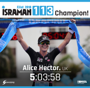 Alice Hector è stata la più veloce nell'Israman 2018. 5:03:58 il suo tempo