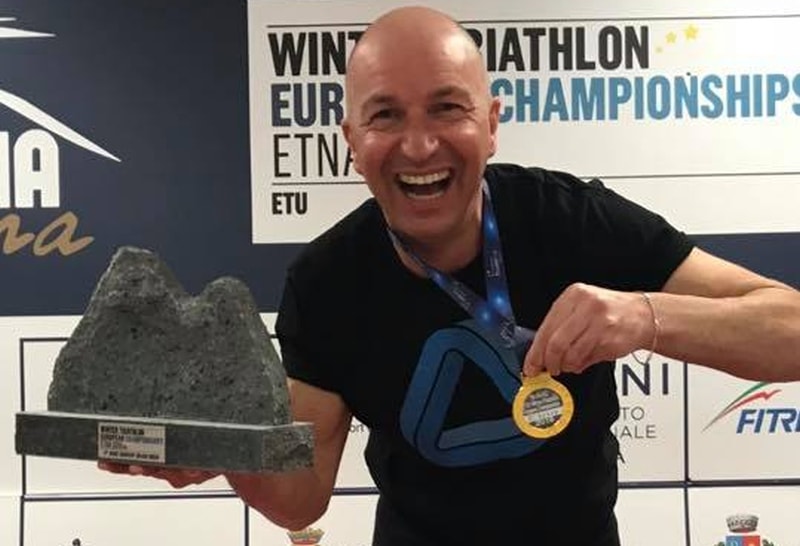 Gianni Sartori dopo il bronzo mondiale è d'oro nella sua categoria agli Europei Winter Triathlon 2018 sull'Etna