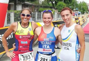 Tania Molinari (Piacenza Triathlon Vittorino) vince il Triathlon Sprint Città di Novellara 2018, davanti a Giulia Rinieri (Modena Triathlon) e Gloria Cisotto (K3 Cremona)