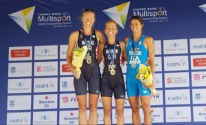 Il podio femminile dell'ITU Cross Triathlon World Championship 2018: oro per la britannica Lesley Paterson davanti alla connazionale Nicole Walters, terza l'azzurra Eleonora Peroncini
