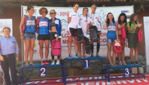 Il podio delle staffette femminili del Triathlon Internazionale di Mergozzo 2018