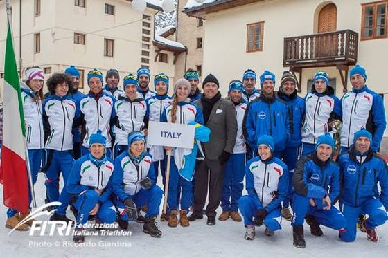 La nazionale azzurra ai Mondiali di Winter Triathlon 2014 di Cogne (Foto: Riccardo Giardina)