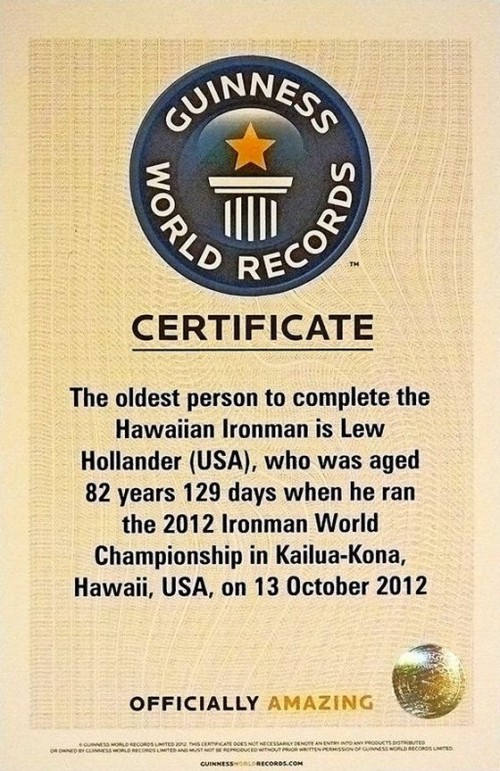 Il certificato del Guinnes World Records di Lew Hollander