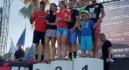 Angela Fogarolli, a sinistra, è la prima italiana al traguardo dell’Ironman France 2017