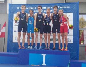 I podi maschile e femminile dell'ETU Triathlon Youth European Championships 2017, disputato a Panevezys (Lituania)