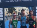 Il podio maschile della Malmo ETU Sprint Triathlon European Cup 2017: Marten Van Riel, Constantine Doherty e Pedro Palma (Foto ©ETU)
