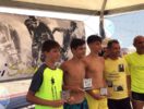 I top tre men dell’Aquathlon Solanas 2017 su distanza supersprint: Riccardo Spanu, Francesco Fanunza e Paolo Piras (Foto ©Trisinnai)