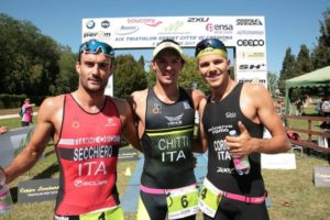 I top 3 del Triathlon Sprint Città di Cremona 2017: Andrea Secchiero, Dario Chitti e Marco Corrà