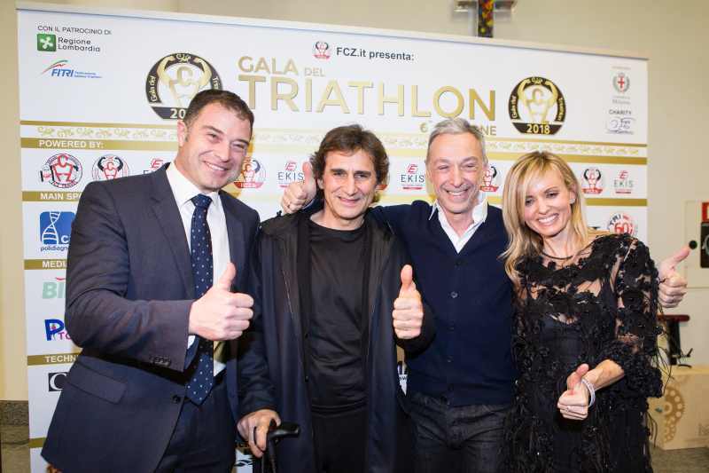 I 4 grandi ospiti del 6° Gala del Triathlon: Antonio Rossi, Alex Zanardi, Linus e Justine Mattera (Foto ©Alice Longoni)