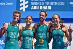 L'Australia vince la 1^ tappa dell'ITU Mixed Relay World Series corsa ad Abu Dhabi il 9 marzo 2019 (Foto ©ITU Media / Janos Schmidt).