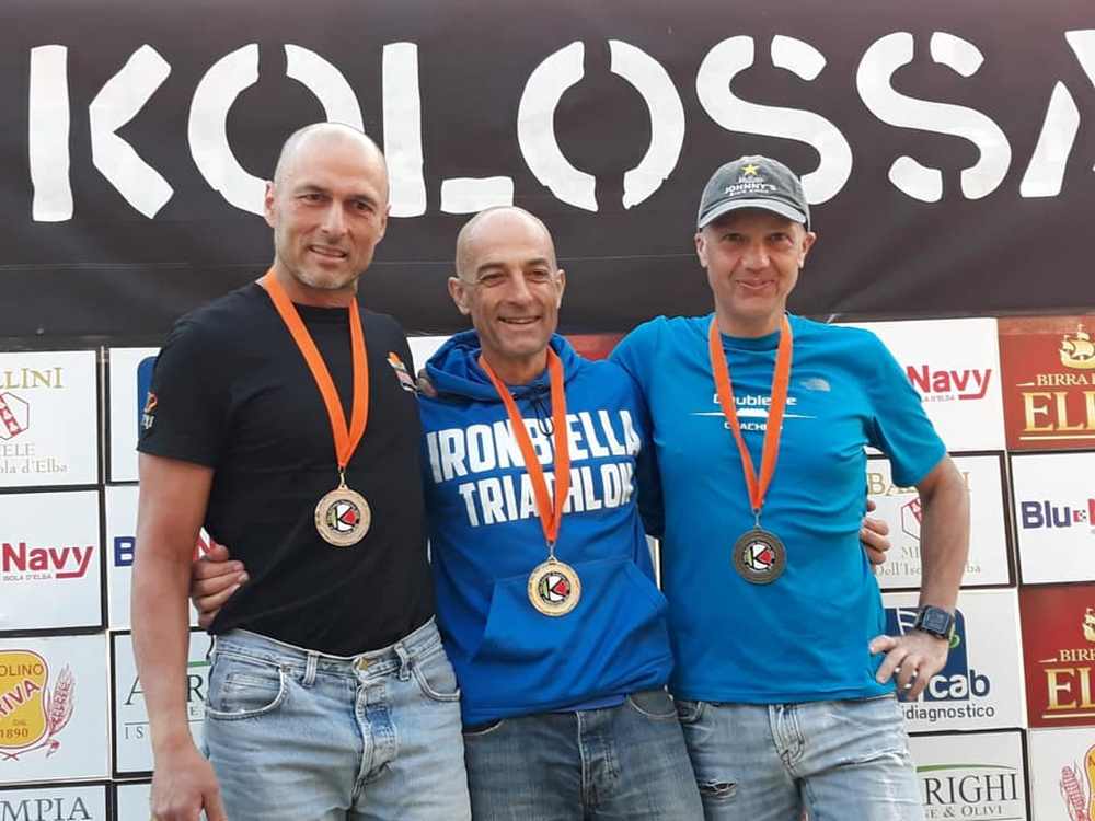 Il podio maschile del Kolossal Triathlon Mtb 2019.