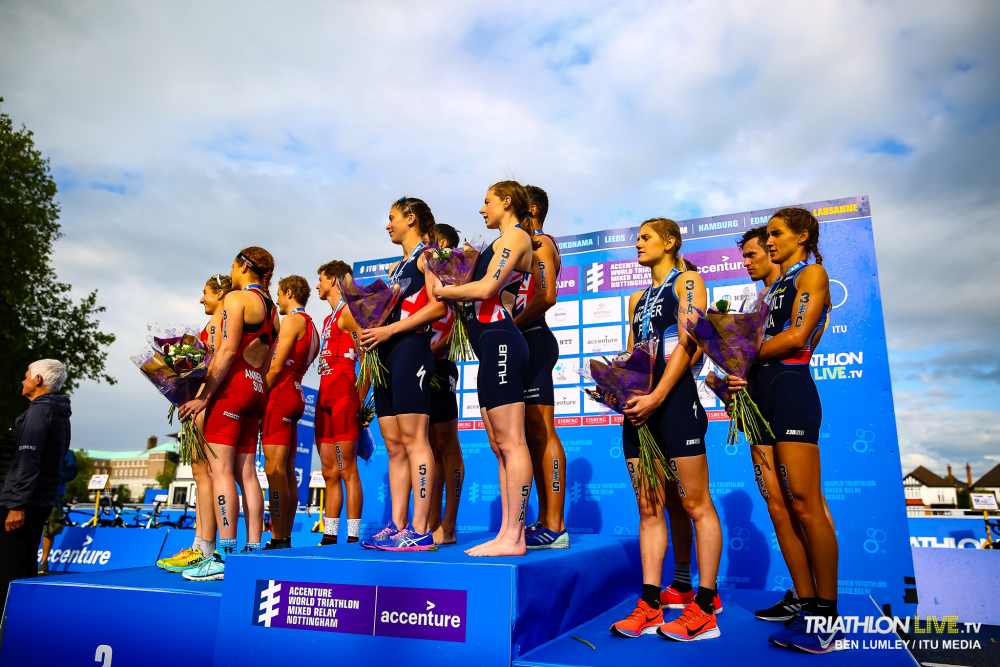 La Gran Bretagna vince l'ITU Mixed Relay World Triathlon 2019 a Nottingham, davanti a Svizzera e Francia. Italia ottima sesta (Foto ©Ben Lumley /ITU Media).