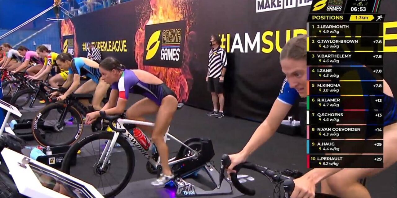 SLT Arena Games Rotterdam 2020, la frazione bike sui rulli con la nostra Ilaria Zane con il tricolore sul braccio del suo body
