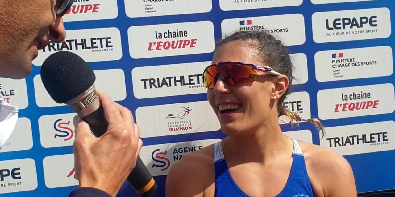 Angelica Olmo intervistata al termine della vittoria al Grand Prix France Triathlon di Quiberon del 5 settembre 2020