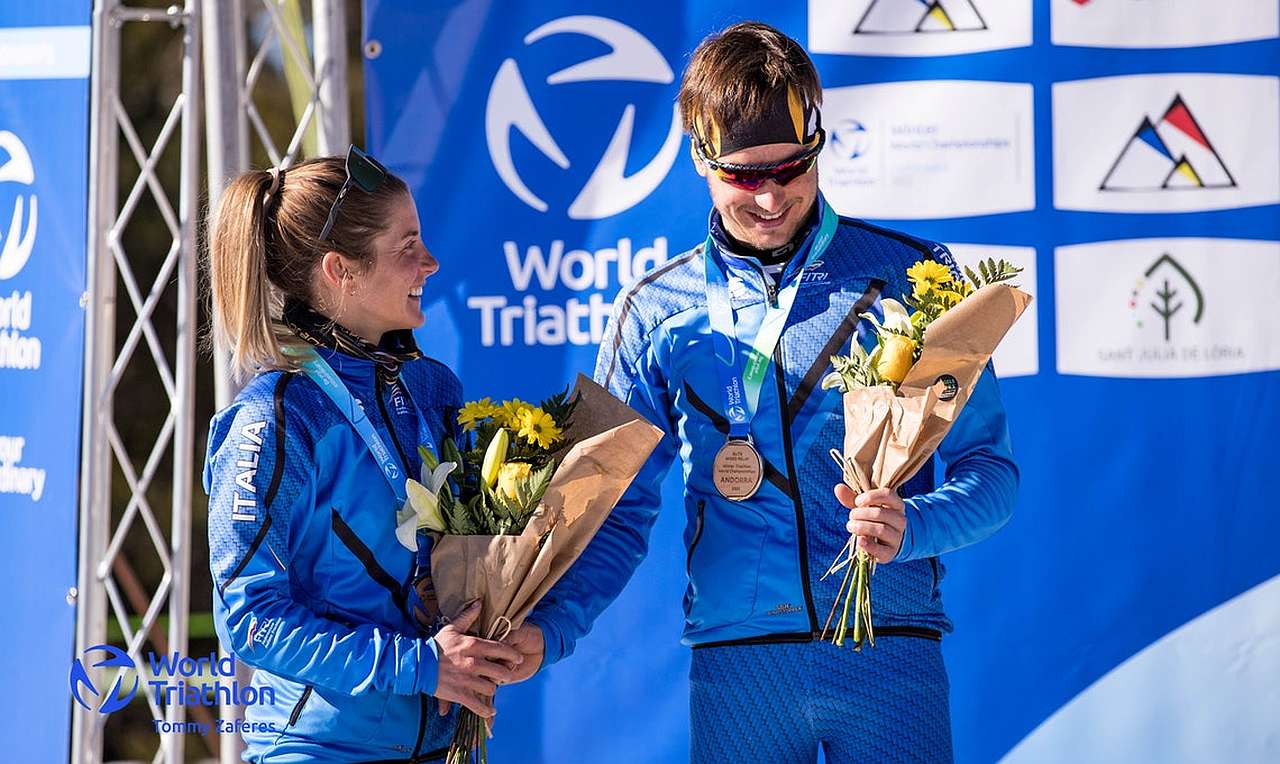 Mondiali Winter Triathlon Andorra 2022: Sandra Mairhofer e Franco Pesavento argento nella Mixed Relay (Foto: Tommy Zaferes/World Triathlon)