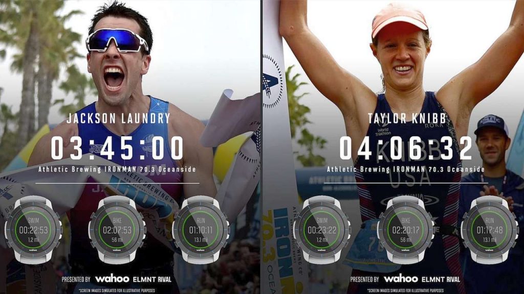 I vincitori dell'Ironman 70.3 Oceanside 2022: Taylor Knibb e Jackson Laundry