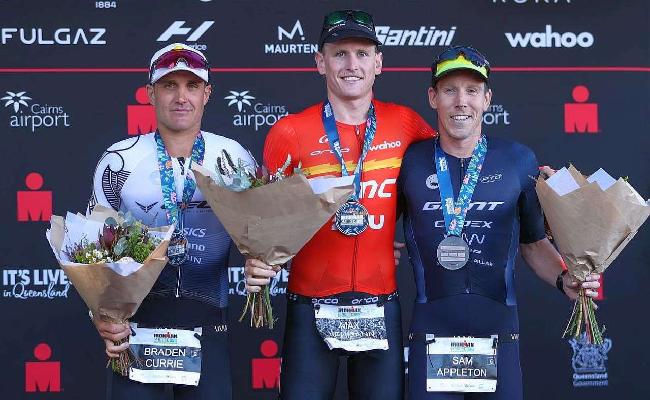 Ironman Cairns 2022 Asia Pacific Championship podio uomini: vince Max Neumann