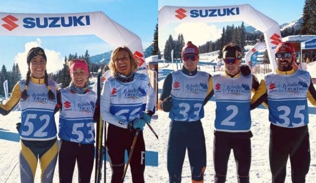 I podi del Winter Triathlon Madonna di Campiglio del 17 dicembre 2022: vincono Serena Schievenin e Franco Pesavento