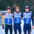 Il podio maschile del Winter Triathlon Predazzo 2023: vince Giuseppe Lamastra davanti a Franco Pesavento e Alessandro Saravalle