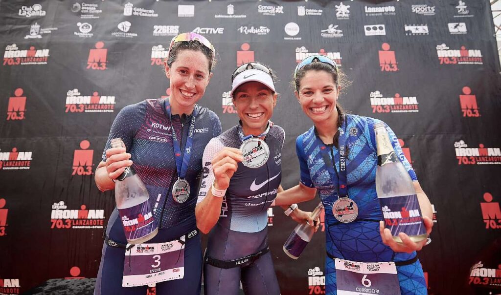 Podio donne Ironman 70.3 Lanzarote 2023: vince Anne Haug