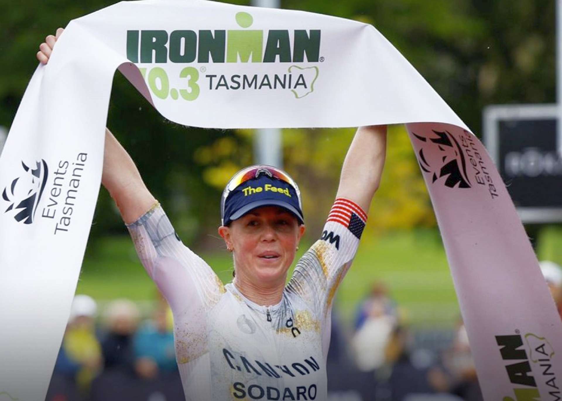 Chelsea Sodaro trionfa domenica 4 febbraio 2024 all'Ironman 70.3 Tasmania (Foto: © Ironman Oceania)